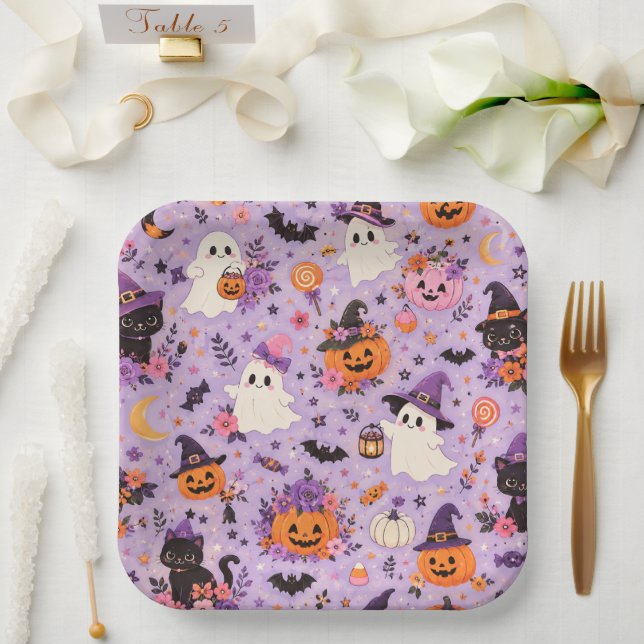 Cute Halloween Square Paper Plates (Wedding)