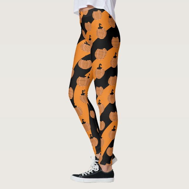 Cute Halloween Stripe Pumpkins Black Orange Leggings (Left)