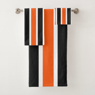 Cute Halloween Stripes in Orange and Black  Bath Towel Set