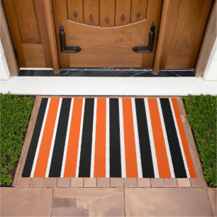 Cute Halloween Stripes in Orange and Black  Doormat
