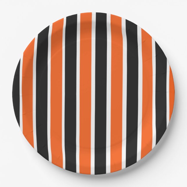 Cute Halloween Stripes in Orange and Black  Paper Plates (Front)