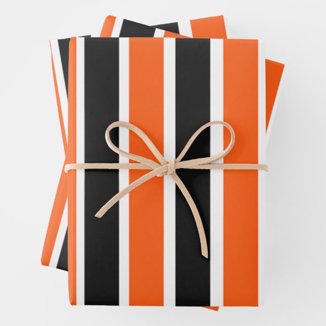 Cute Halloween Stripes in Orange and Black  Wrapping Paper Sheets (In situ)