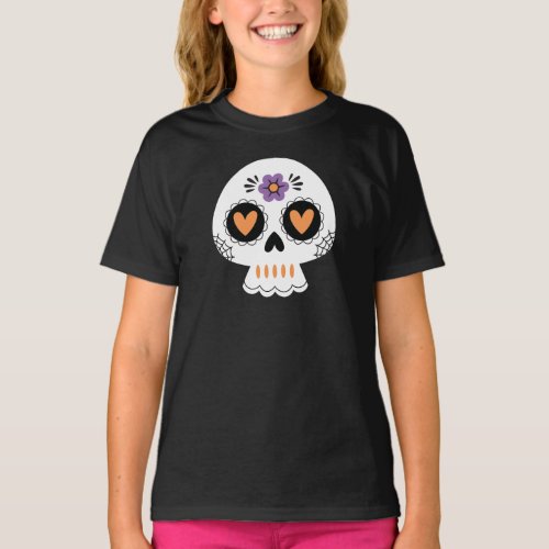 Cute Halloween Sugar Skull Girls T_Shirt