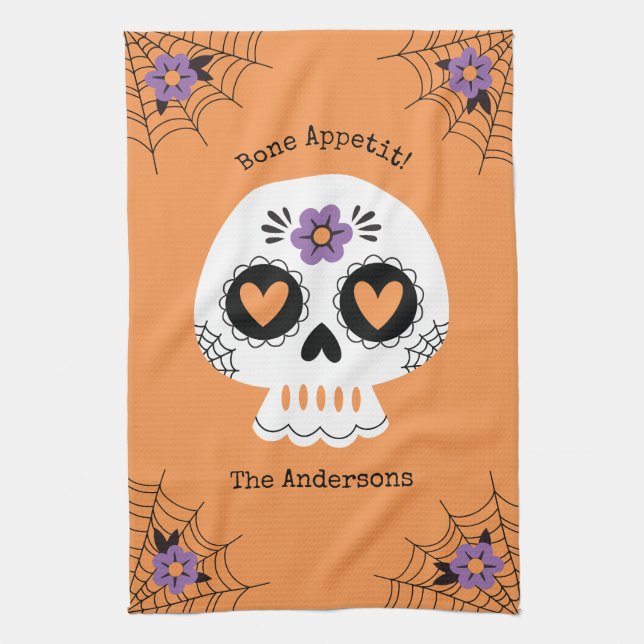Cute Halloween Sugar Skull Kitchen Towel (Vertical)