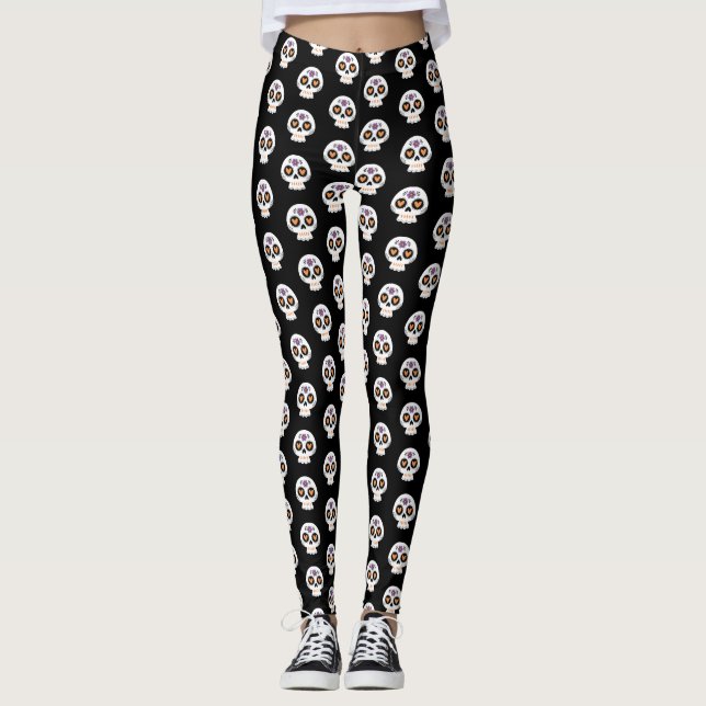 Cute Halloween Sugar Skull Leggings (Front)