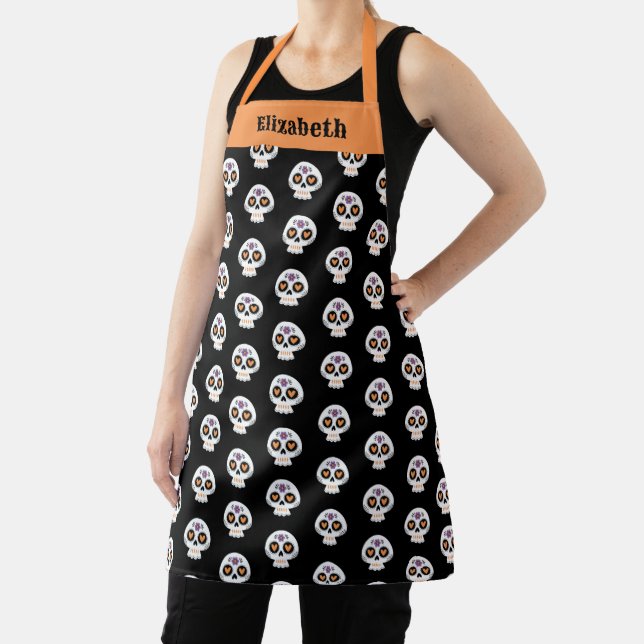 Cute Halloween Sugar Skull Pattern Apron (Insitu)