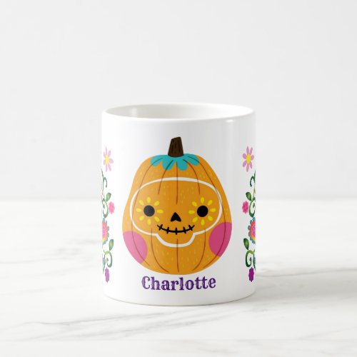 Cute Halloween Sugar Skull Pumpkin Coffee Mug