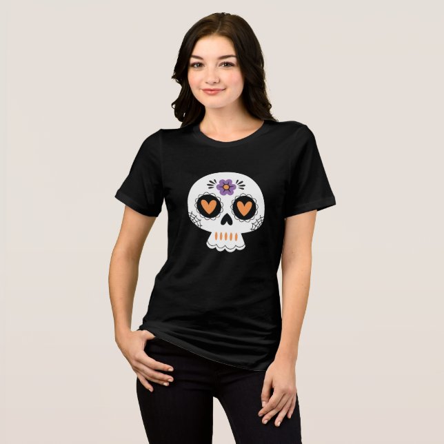 Cute Halloween Sugar Skull Tri-Blend Shirt (Front Full)