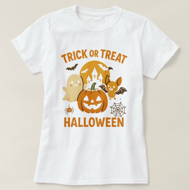 Cute Halloween T-Shirt | Funny Ghost, Pumpkin & Ba (Design Front)