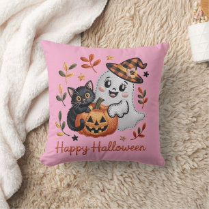 Cute Halloween T-Shirt – Whimsical Embroidery  Throw Pillow