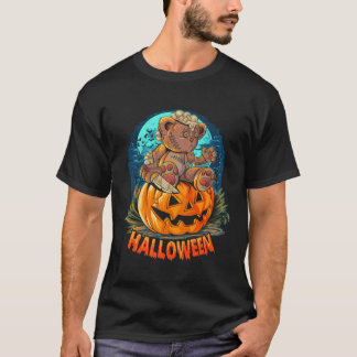 Cute Halloween Teddy Bear Sitting Pumpkin Hallowee T-Shirt