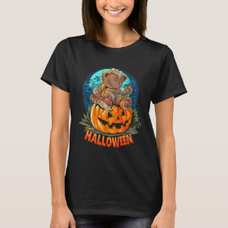 Cute Halloween Teddy Bear Sitting Pumpkin Hallowee T-Shirt