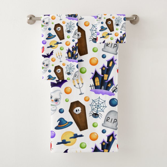 Cute Halloween Theme Bath Towel Set (Insitu)
