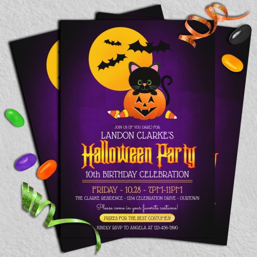 Cute Halloween Theme Birthday Party  Invitation