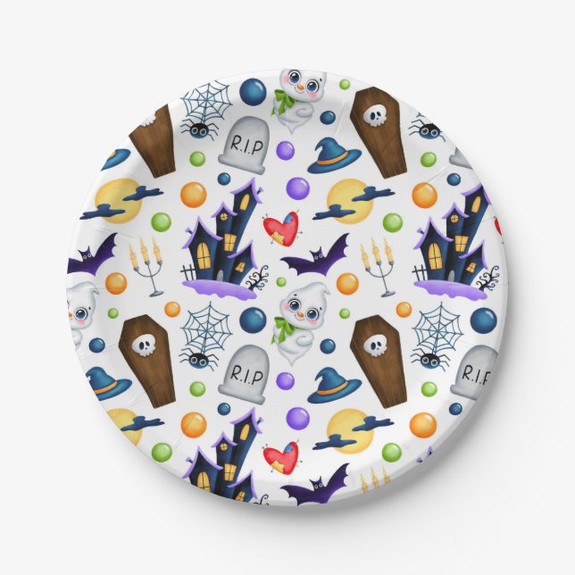 Cute Halloween Theme Paper Plates (Front)