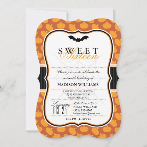 Cute Halloween Theme Sweet 16 Party Invitation