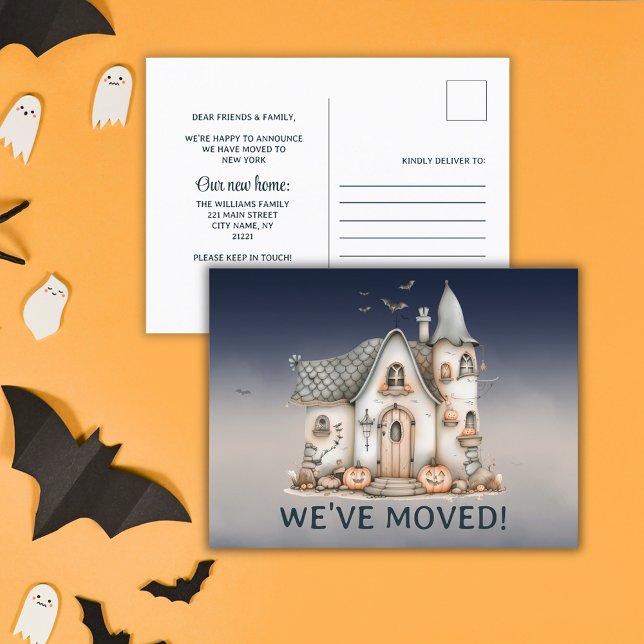 Cute Halloween Themed Haunted House Change Address Announcement Postcard (Cute Halloween Themed Haunted House Change Address Announcement Postcard)