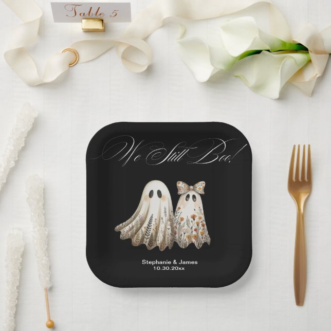 Cute Halloween-Themed Wedding Anniversary Cake Paper Plates (Wedding)