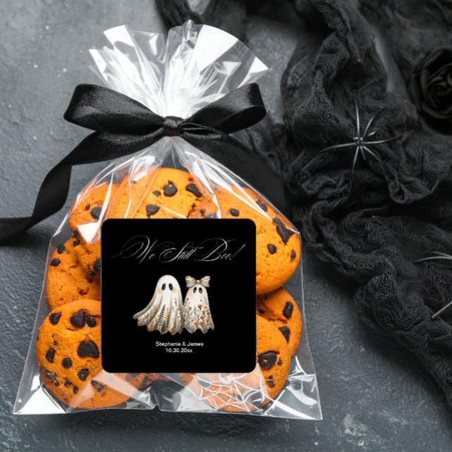 Cute Halloween-Themed Wedding Anniversary Cake Square Sticker (Creator Uploaded)