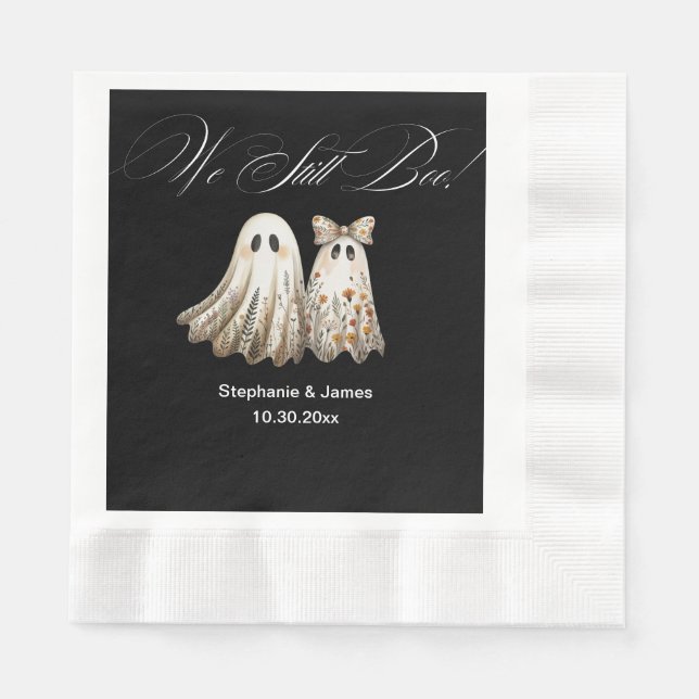 Cute Halloween-Themed Wedding Anniversary Dinner Napkins (Front)