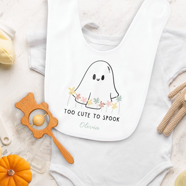 Cute Halloween Too Cute To Spook Pastel Floral Baby Bib (Creator Uploaded)