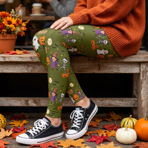 Cute Halloween Trick or Treat Ghost Witch Leggings