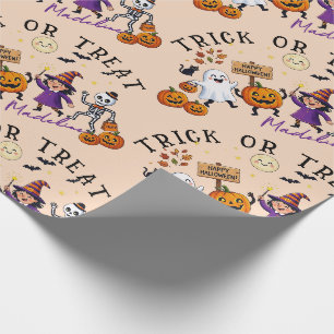 Cute Halloween Trick or Treat Ghost Witch Wrapping Paper