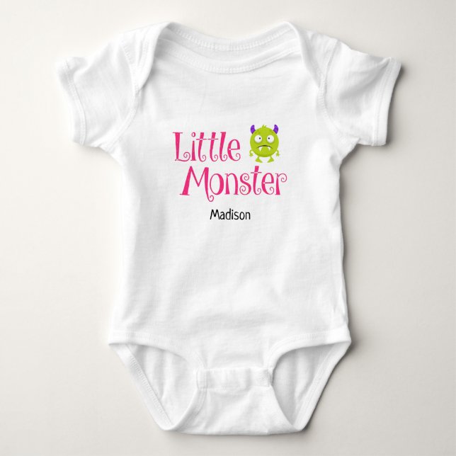 Cute Halloween Trick or Treat Little Monster Name Baby Bodysuit (Front)