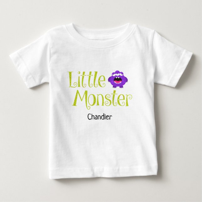 Cute Halloween Trick or Treat Little Monster Name Baby T-Shirt (Front)