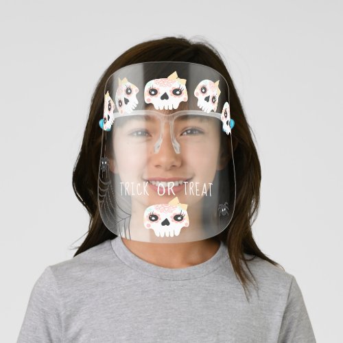 Cute Halloween trick or treat skulls spiders Kids Face Shield