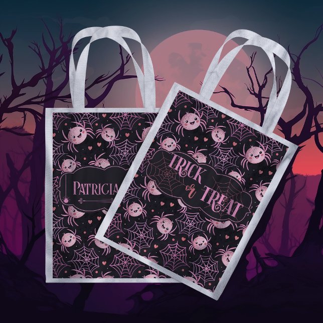 Cute Halloween Trick or Treat Spiders and Hearts Grocery Bag (Creator Uploaded)