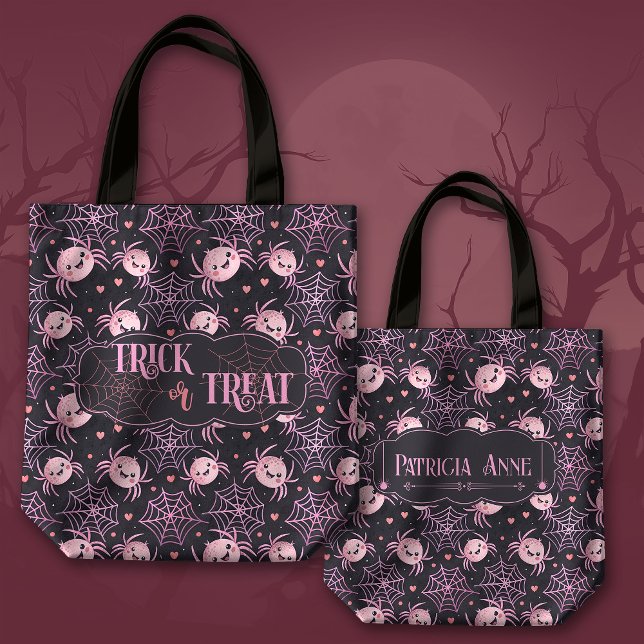 Cute Halloween Trick or Treat Spiders and Hearts Tote Bag (Creator Uploaded)