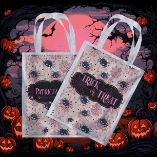 Cute Halloween Trick or Treat Spiders and Stars Grocery Bag