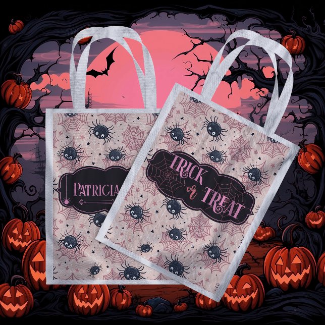Cute Halloween Trick or Treat Spiders and Stars Grocery Bag (Creator Uploaded)