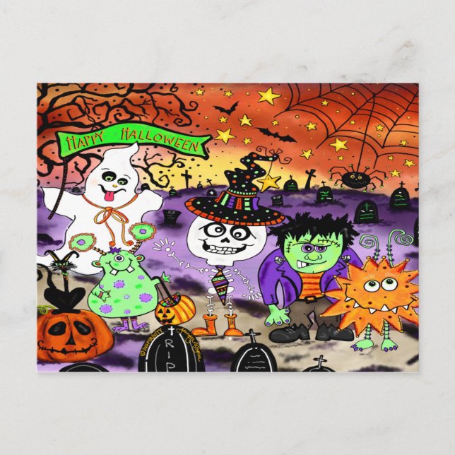 Cute Halloween Trick or Treat Spooky Inspirivity Postcard (Front)