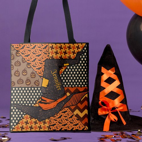 Cute Halloween trick or treat witch Hat pumpkin Tote Bag