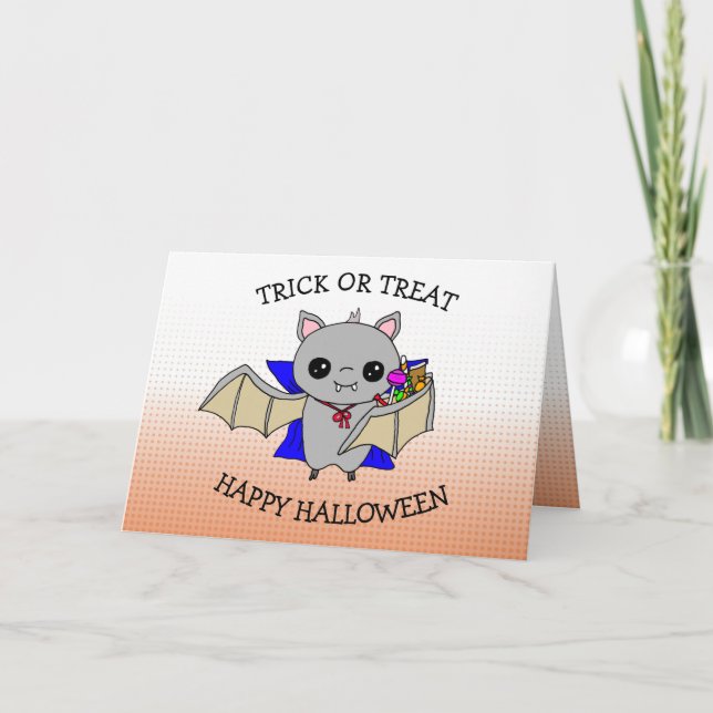 Cute Halloween Trick or Treating Bag holding Candy Card (Front)