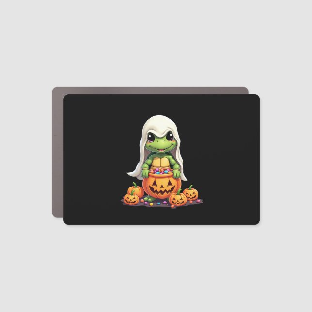Cute Halloween Turtle Ghost with Candy (1) Car Magnet (Front)