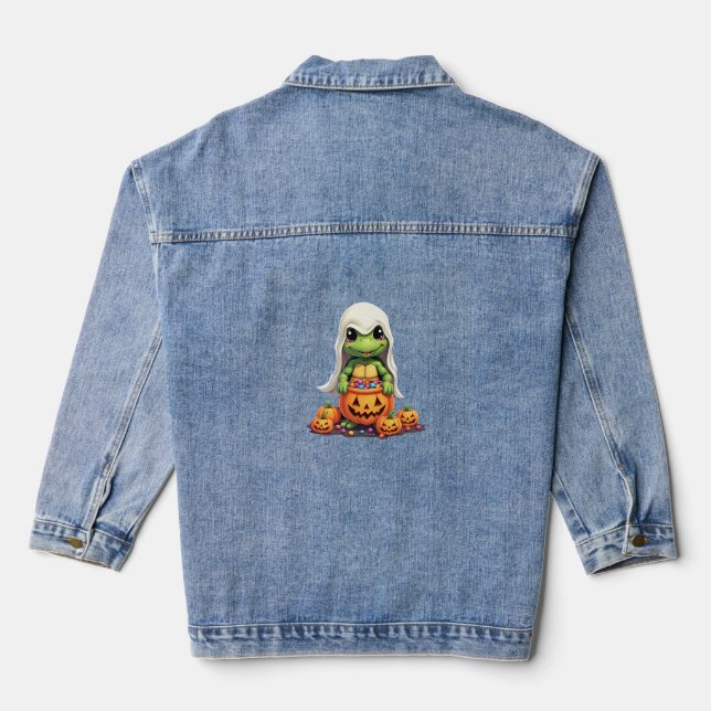Cute Halloween Turtle Ghost with Candy (1) Denim Jacket (Back)