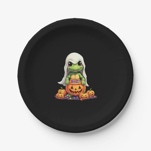 Cute Halloween Turtle Ghost with Candy (1) Paper Plates (Front)