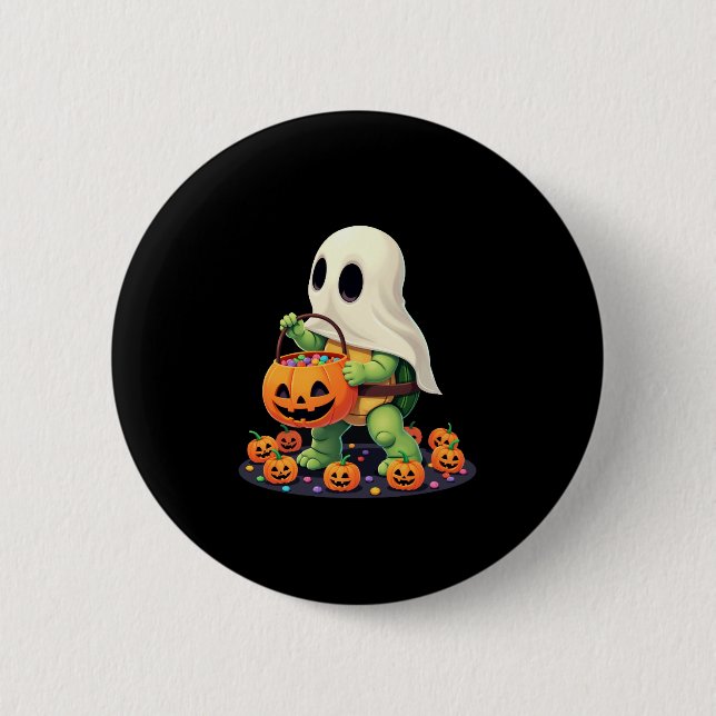 Cute Halloween Turtle Ghost with Candy (2) Button (Front)