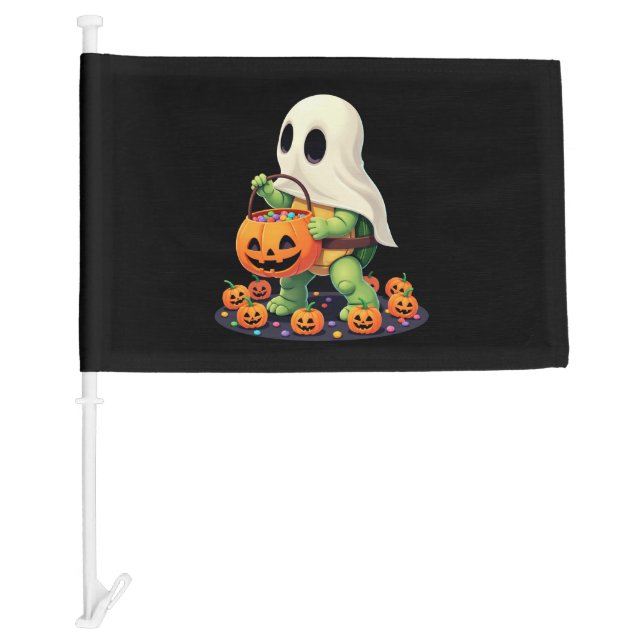 Cute Halloween Turtle Ghost with Candy (2) Car Flag (Front)
