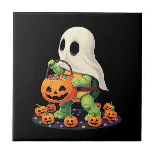 Cute Halloween Turtle Ghost with Candy (2) Ceramic Tile