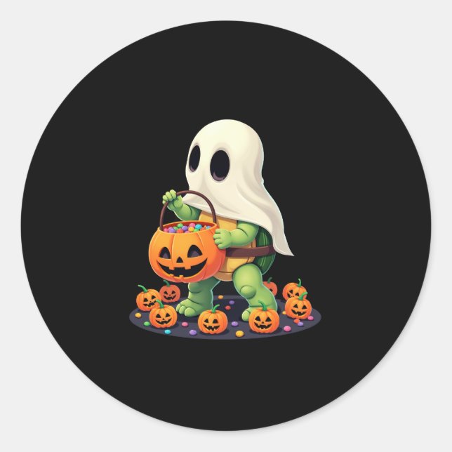 Cute Halloween Turtle Ghost with Candy (2) Classic Round Sticker (Front)