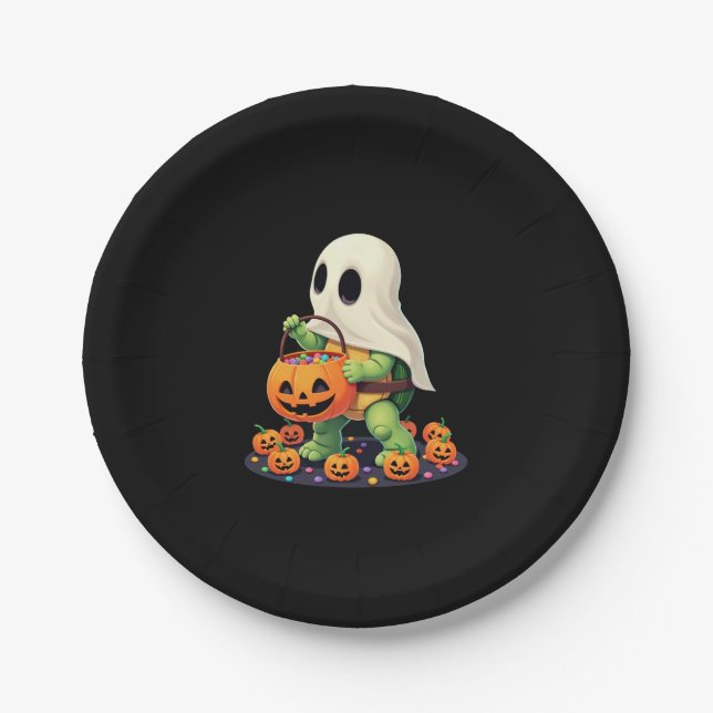 Cute Halloween Turtle Ghost with Candy (2) Paper Plates (Front)
