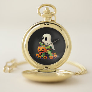 Cute Halloween Turtle Ghost with Candy (2) Pocket Watch