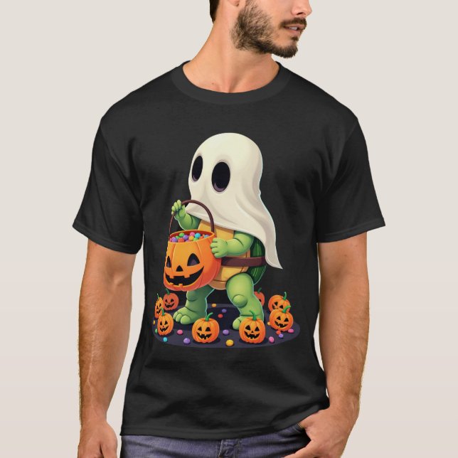 Cute Halloween Turtle Ghost with Candy (2) T-Shirt (Front)