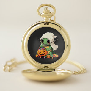 Cute Halloween Turtle Ghost with Candy (3) Pocket Watch