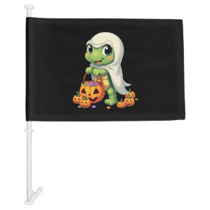 Cute Halloween Turtle Ghost with Candy (4) Car Flag