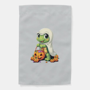Cute Halloween Turtle Ghost with Candy (4) Garden Flag